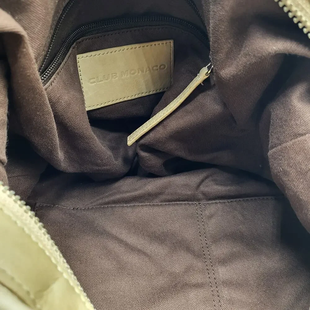 Club Monaco Beige 100% Leather Slouchy Satchel Handbag Gathered Side Detail